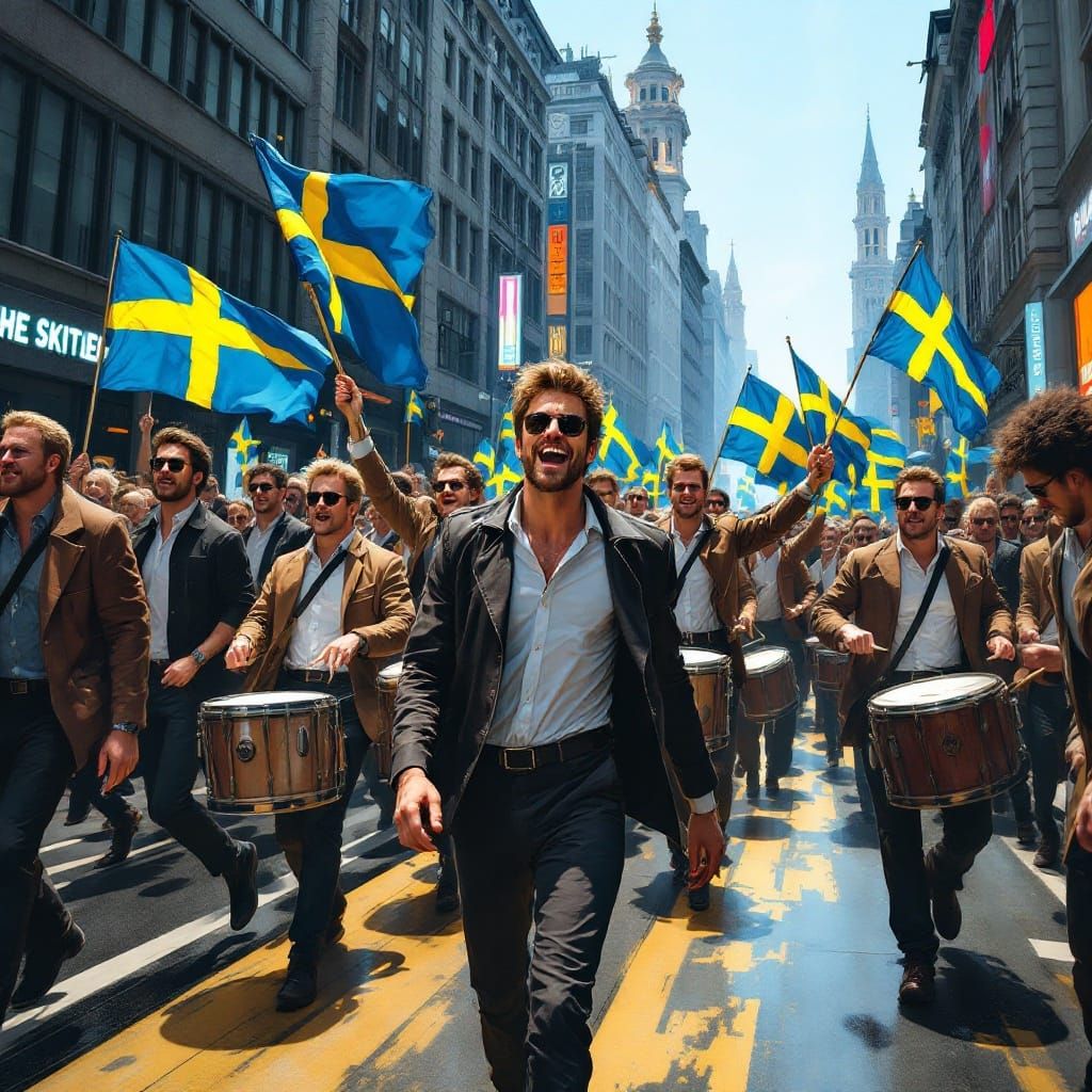 Swedish Pride: Victorious March in a Futuristic City