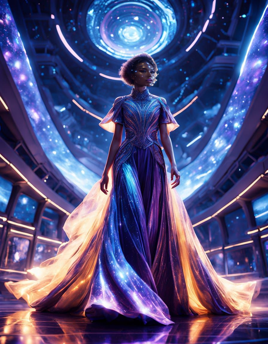 Glowing Celestial Fashion on a Futuristic Runway