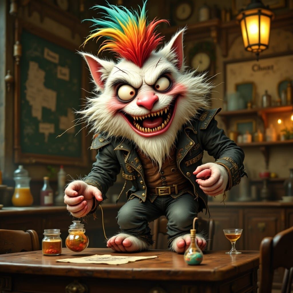 Fantastical Cat Plays Yoyo in Whimsical School Classroom