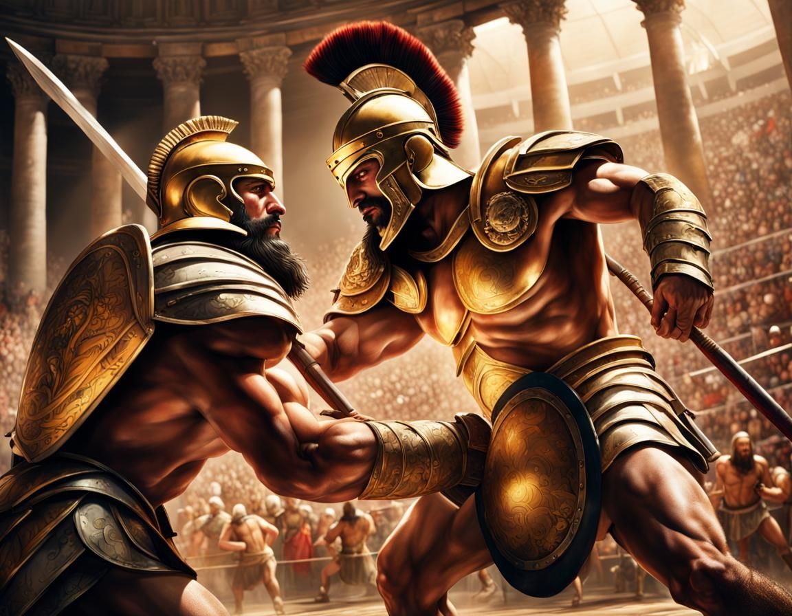 Epic Gladiator Battle in Hyperrealistic Style
