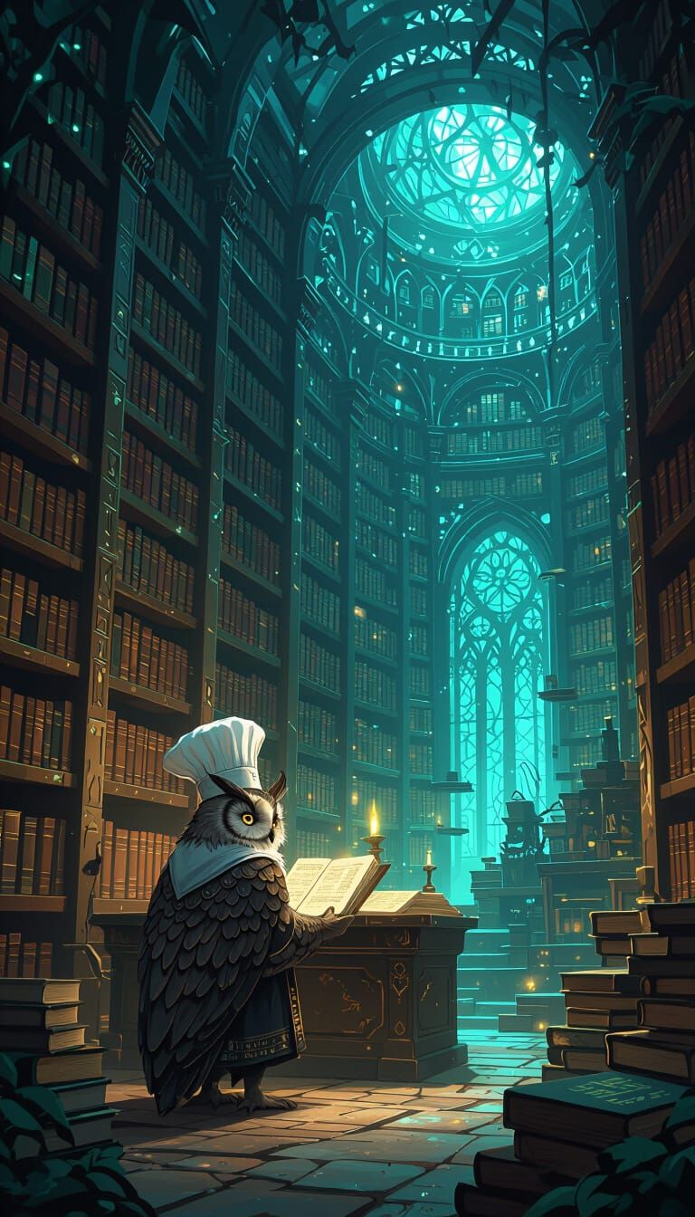 Mystical Library in Bioluminescent Forest, Dark Fantasy Art