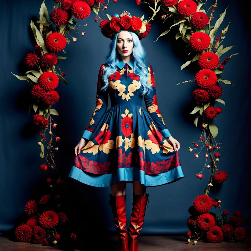 Golden Woman in Rorschach Dress, Photorealistic Style