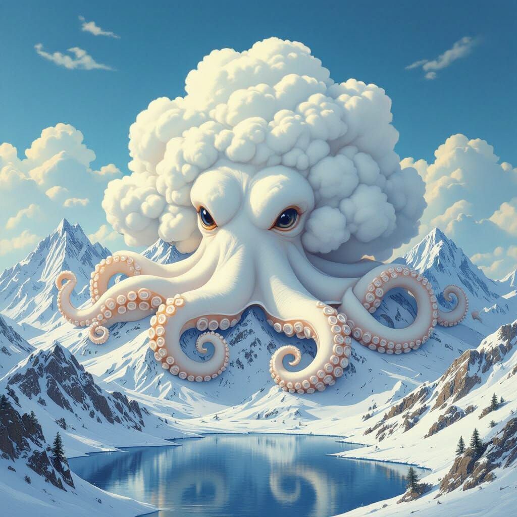 Cloud Octopus Over Snowy Mountains: Parrish Style