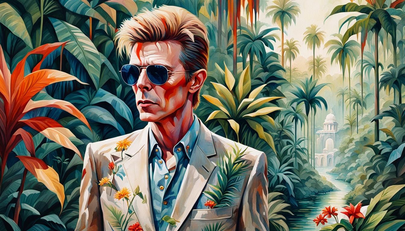 David Bowie Portrait in Watercolor Pop Art Style