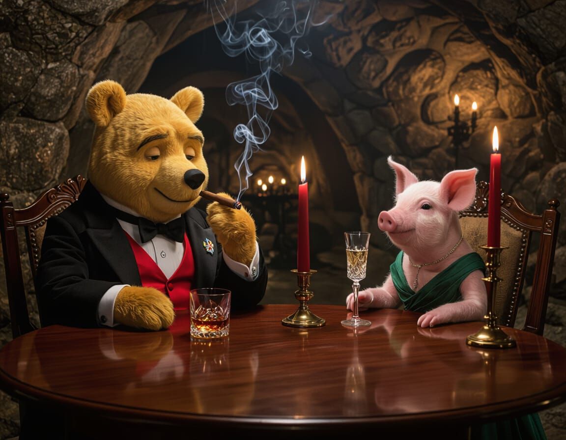 Pooh and Piglet in Stone Cavern: 8K Concept Art