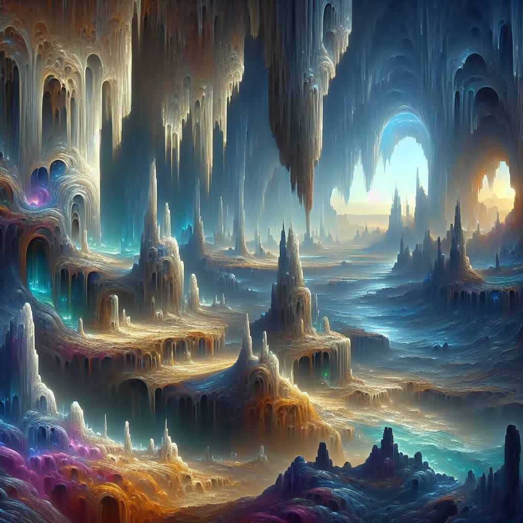 Alien Cavern Landscape in Detailed Matte Painting