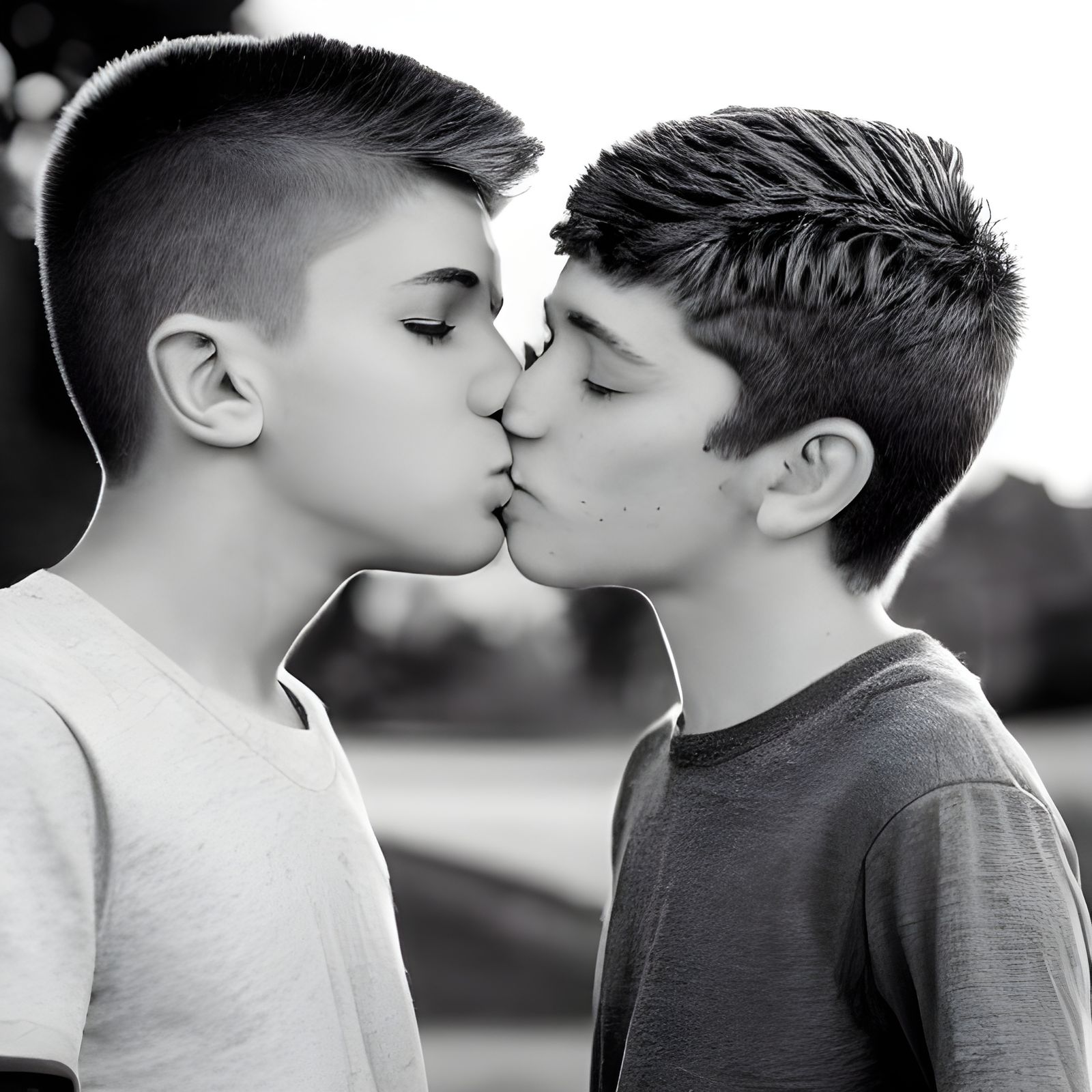 Teenage Boys Share a Tender Kiss