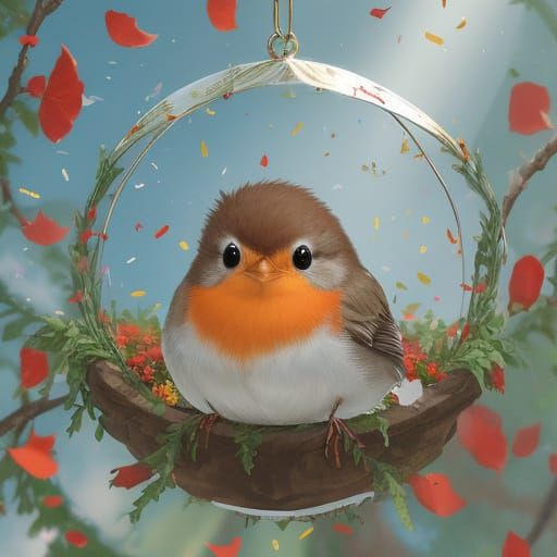 Robin Redbreast Celebrates Victory with Confetti