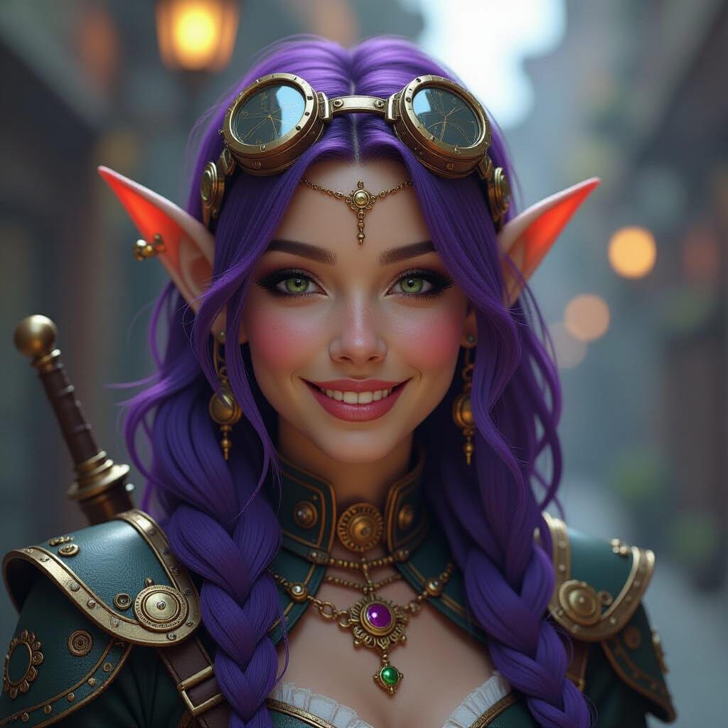 Steampunk Drow Elf Engine: Dark Fantasy Art