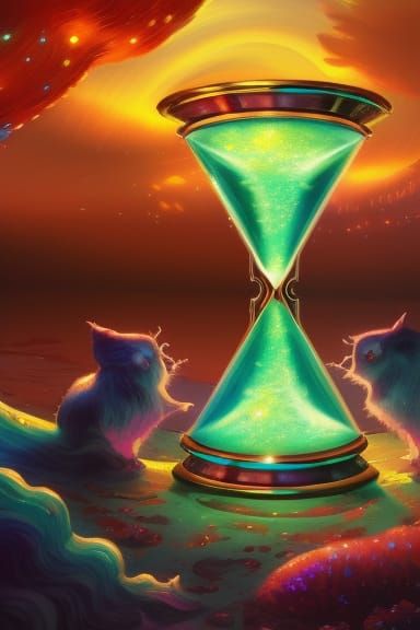 Hourglass Filled with Luminous Crystals, Digital Illustratio...