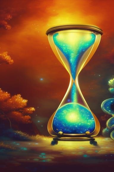 Hourglass Filled with Luminous Crystals: Digital Illustratio...