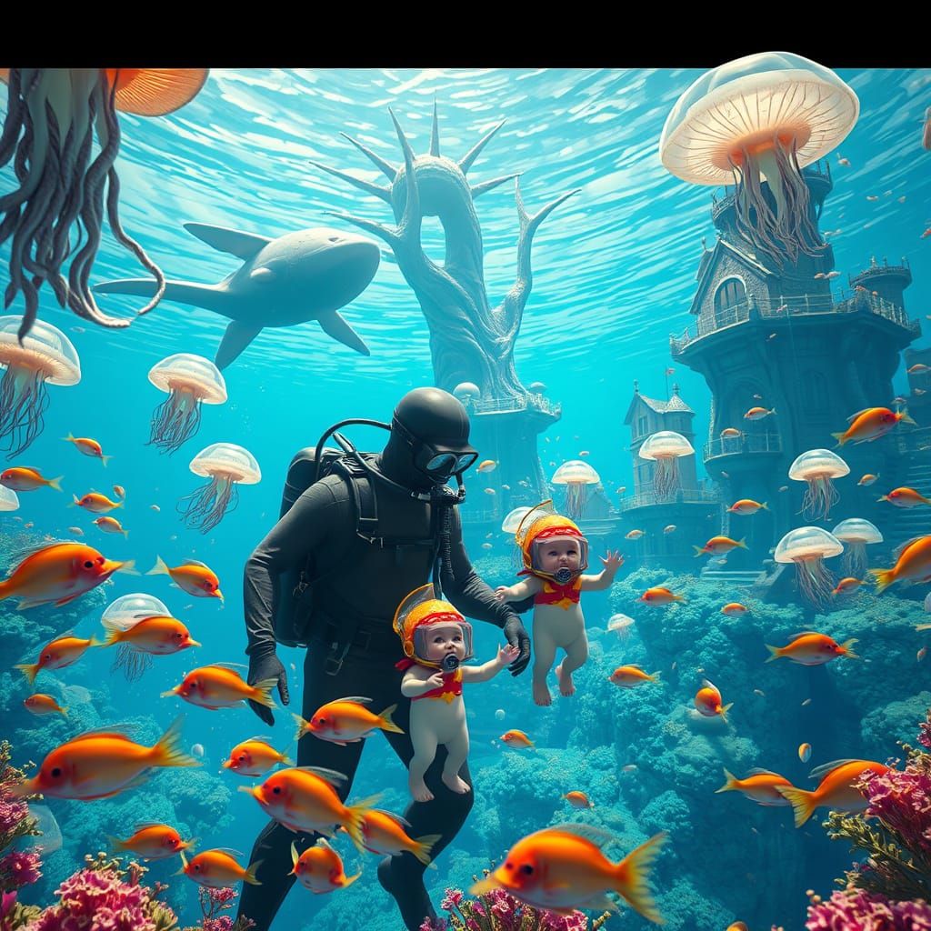 Underwater City Scene in 3D Cinematic Style