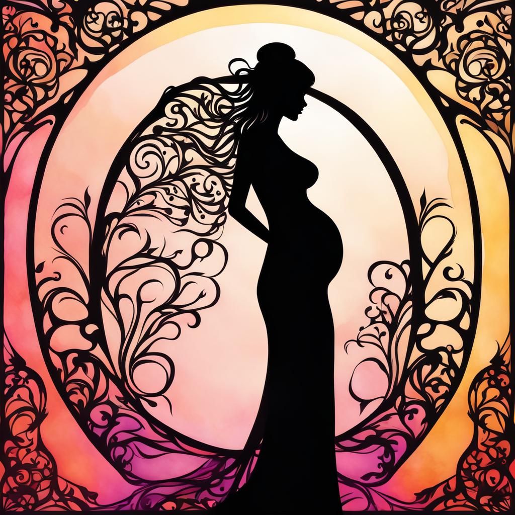 Elegant Paper-Cut Silhouette of Pregnant Woman