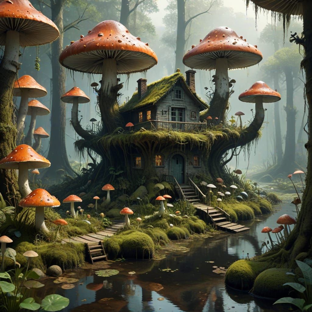 Fantastic Mushroom Swamp Homes Illustration
