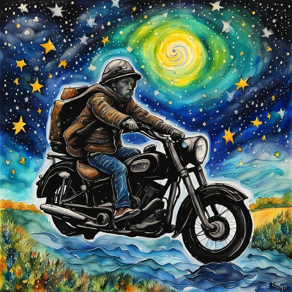 Fae Wild Hunt on Motorcycles in Starry Night