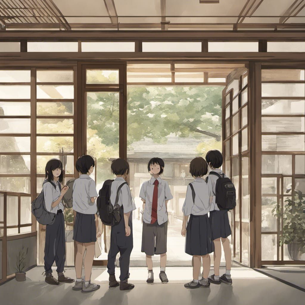 Japanese School Entrance: Bustling Morning Scene