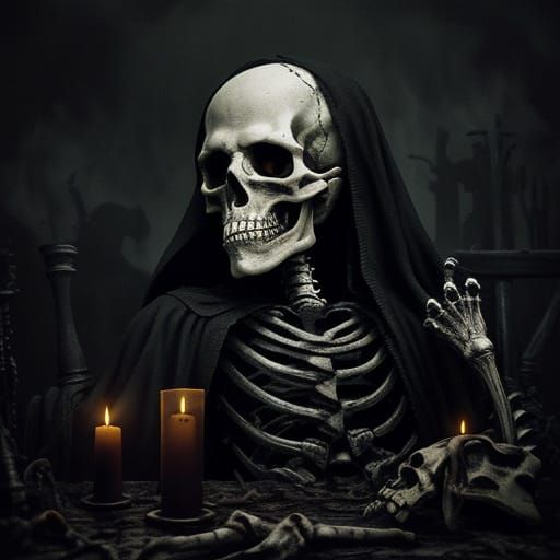 Dark Surrealism: Decaying Skeletons in Gothic Oil Painting