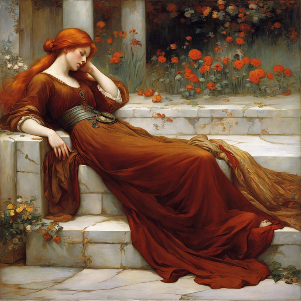 Ethereal Medieval Lady Slumbers in Vibrant Garden