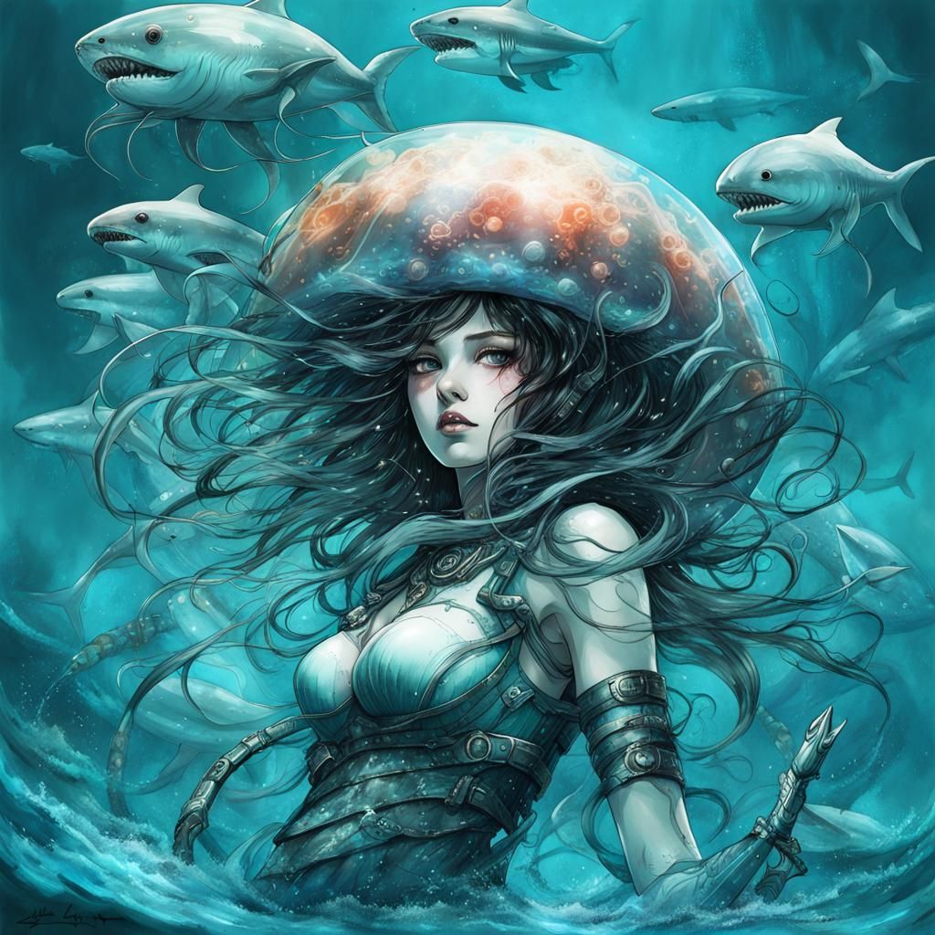 Biopunk Jellyfish Hybrid in Alcohol Ink Style