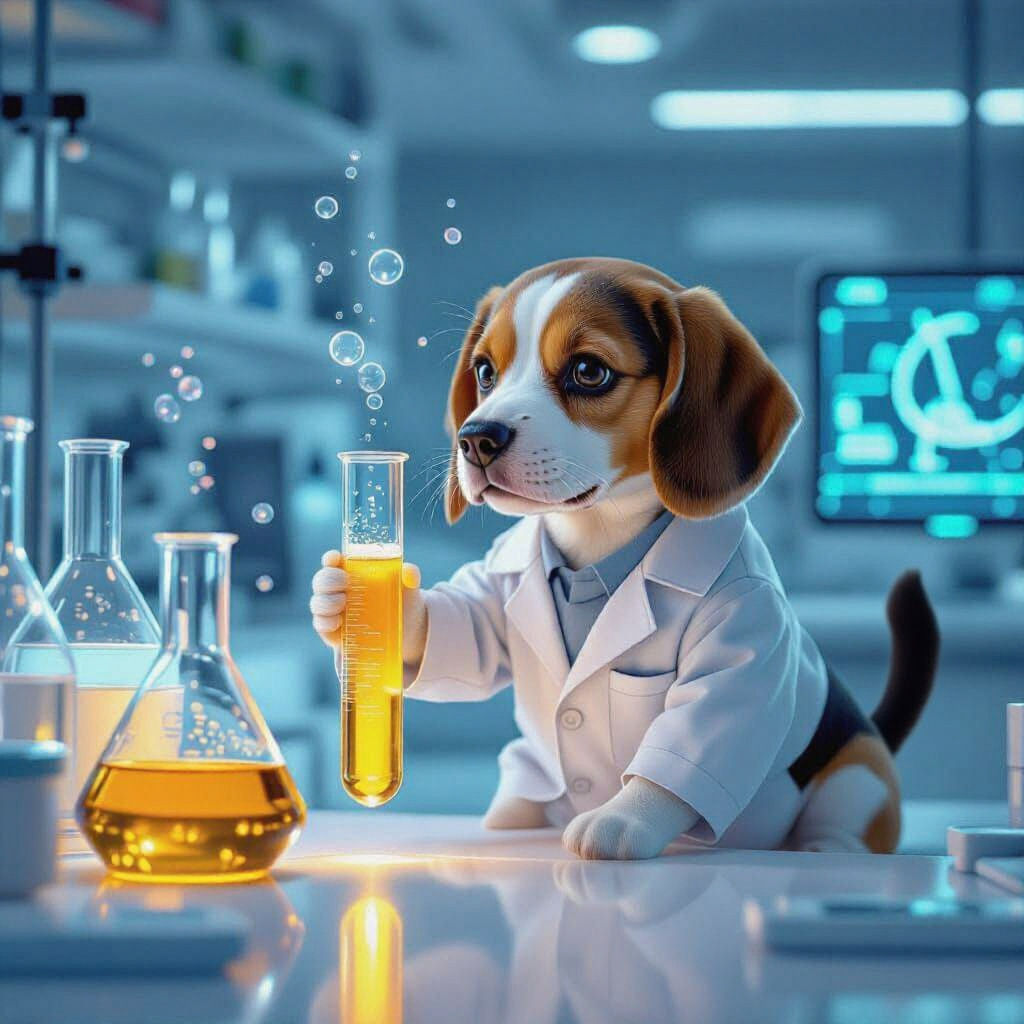 Beagle Scientist in Futuristic Lab, Digital Art