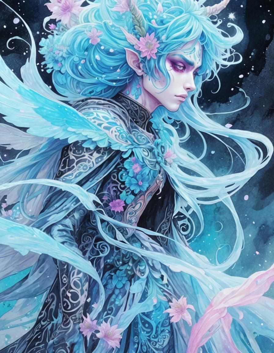 Psychedelic Ink Portrait of a Bony Monster Fairy