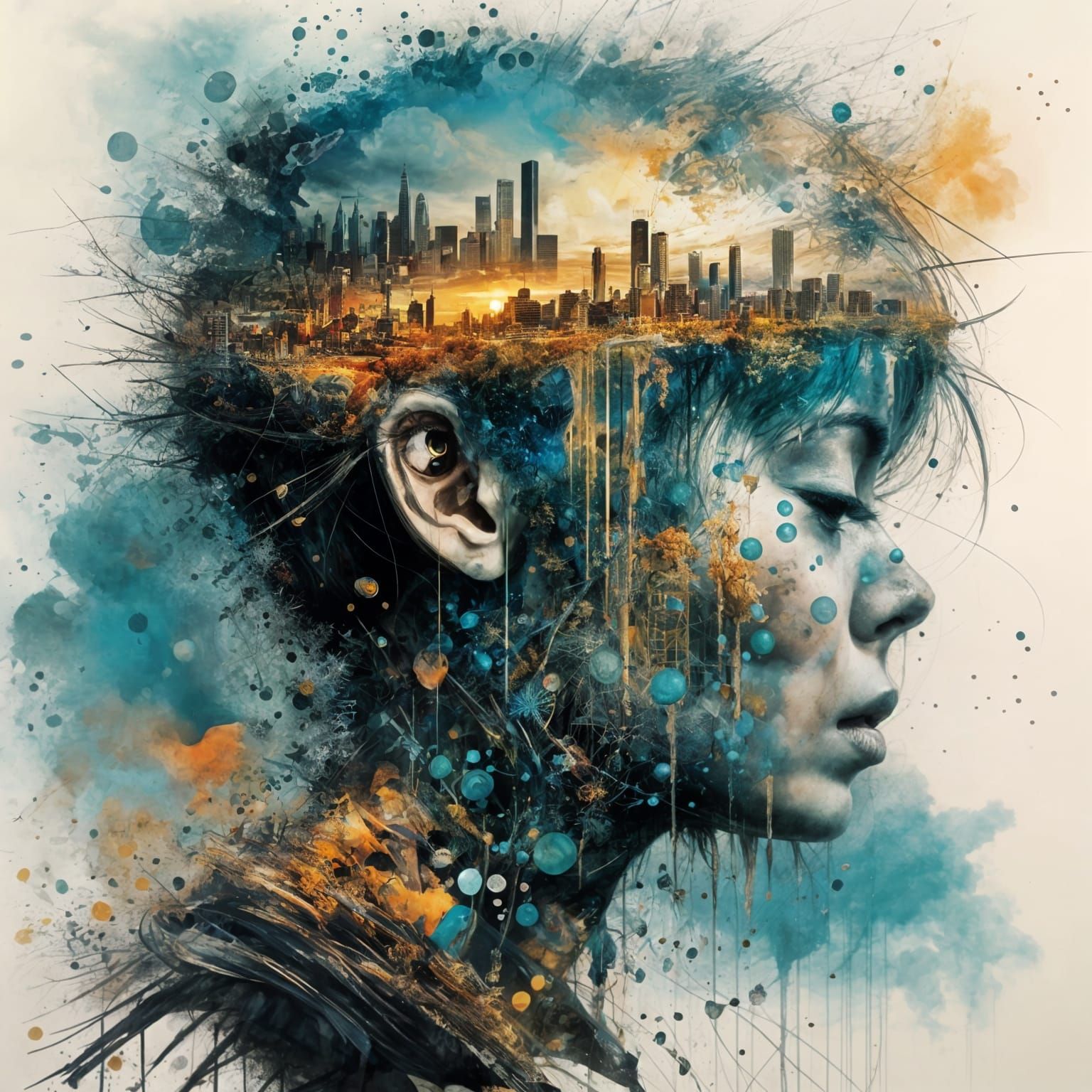 Psychedelic Cubist Double Exposure Sunset Art