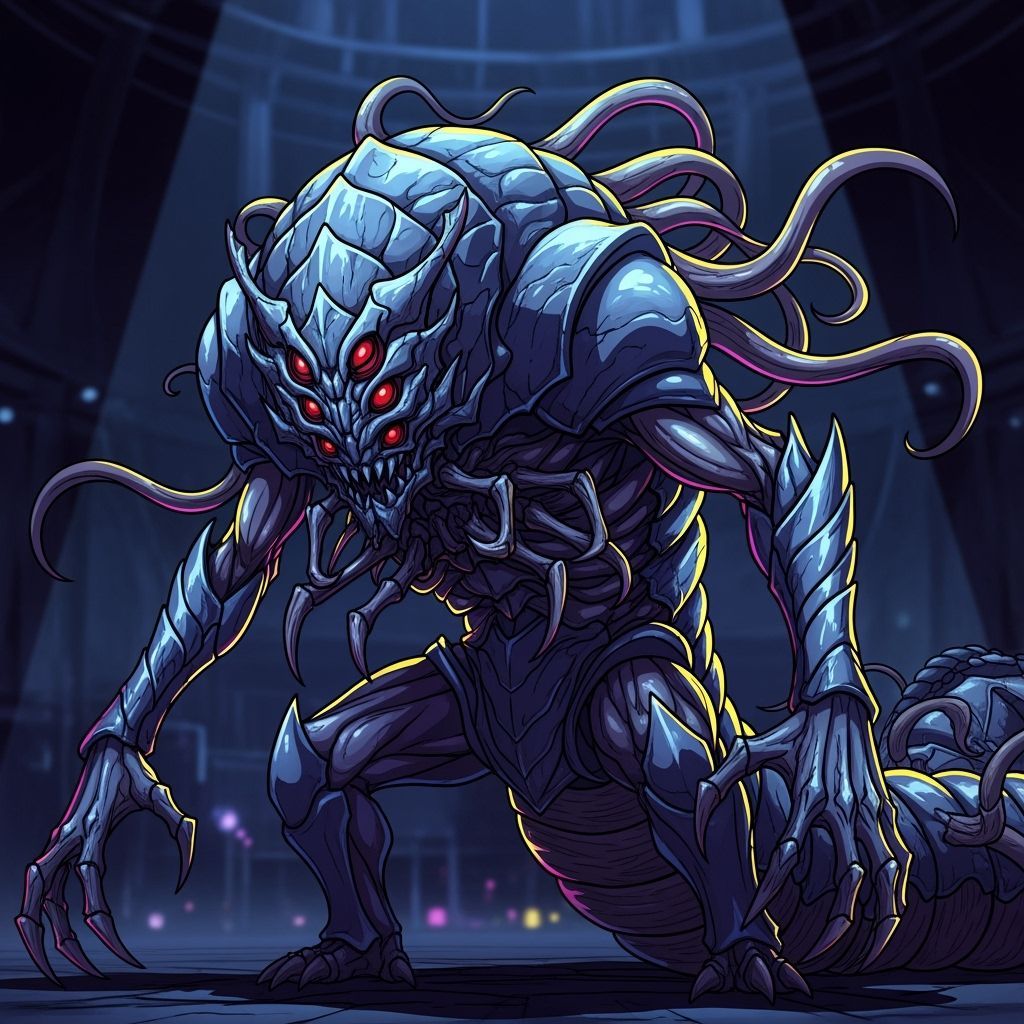 Eldritch Invertebrate Creature in Cinematic Anime Style