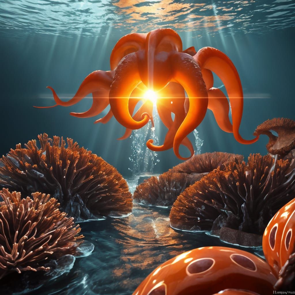 Epic Sunset Octopus in a Vibrant Fever Dream
