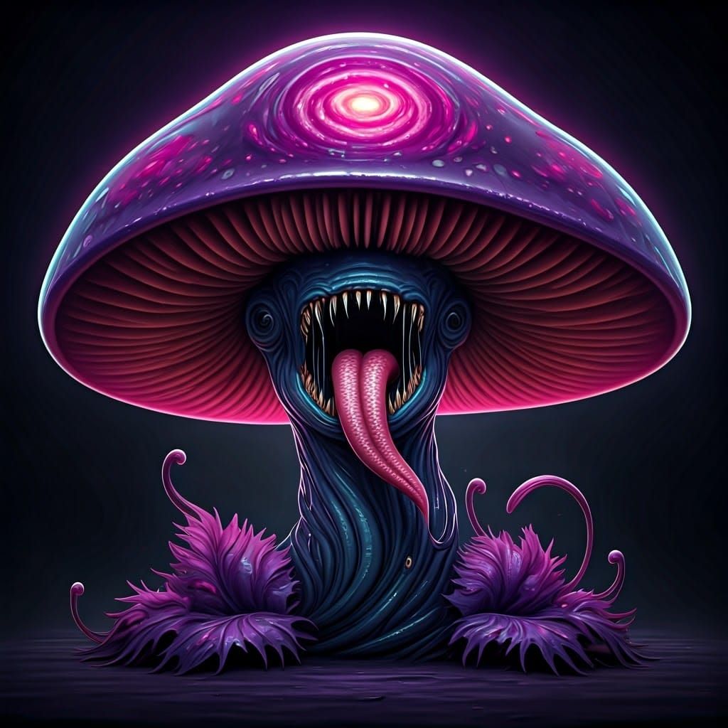 Surreal Alien Mushroom with Galaxy Cap