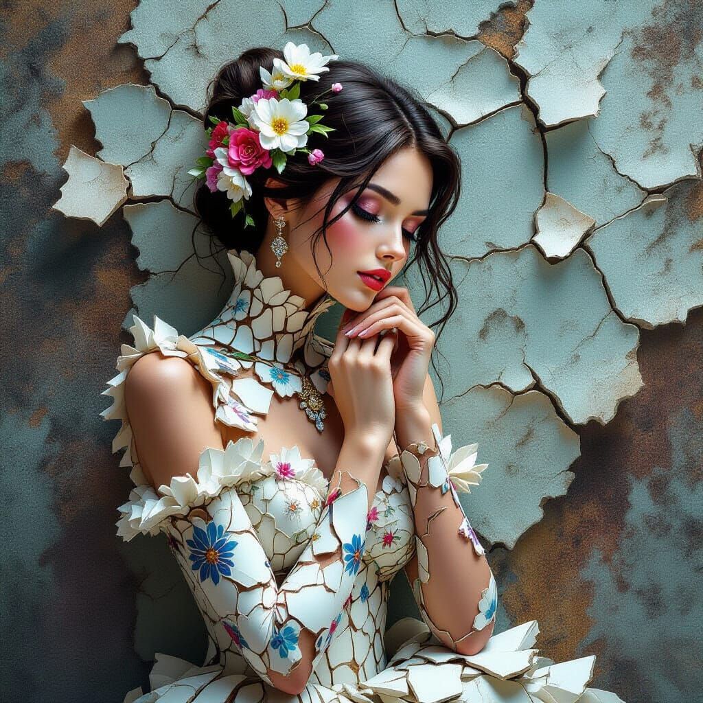 Porcelain Woman Mosaic in Fantasy Style