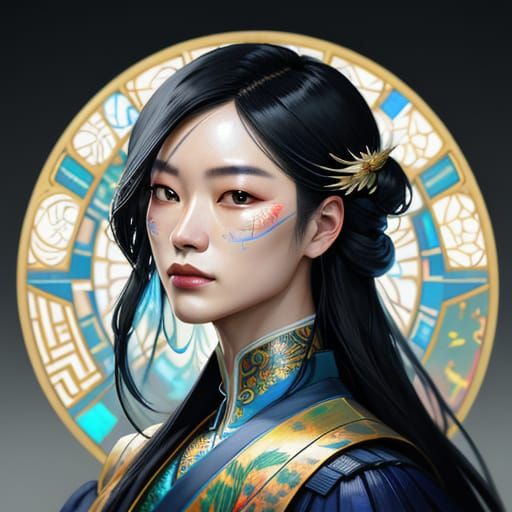 Elegant Portrait of Wang Xiao Chen in Digital Art Style