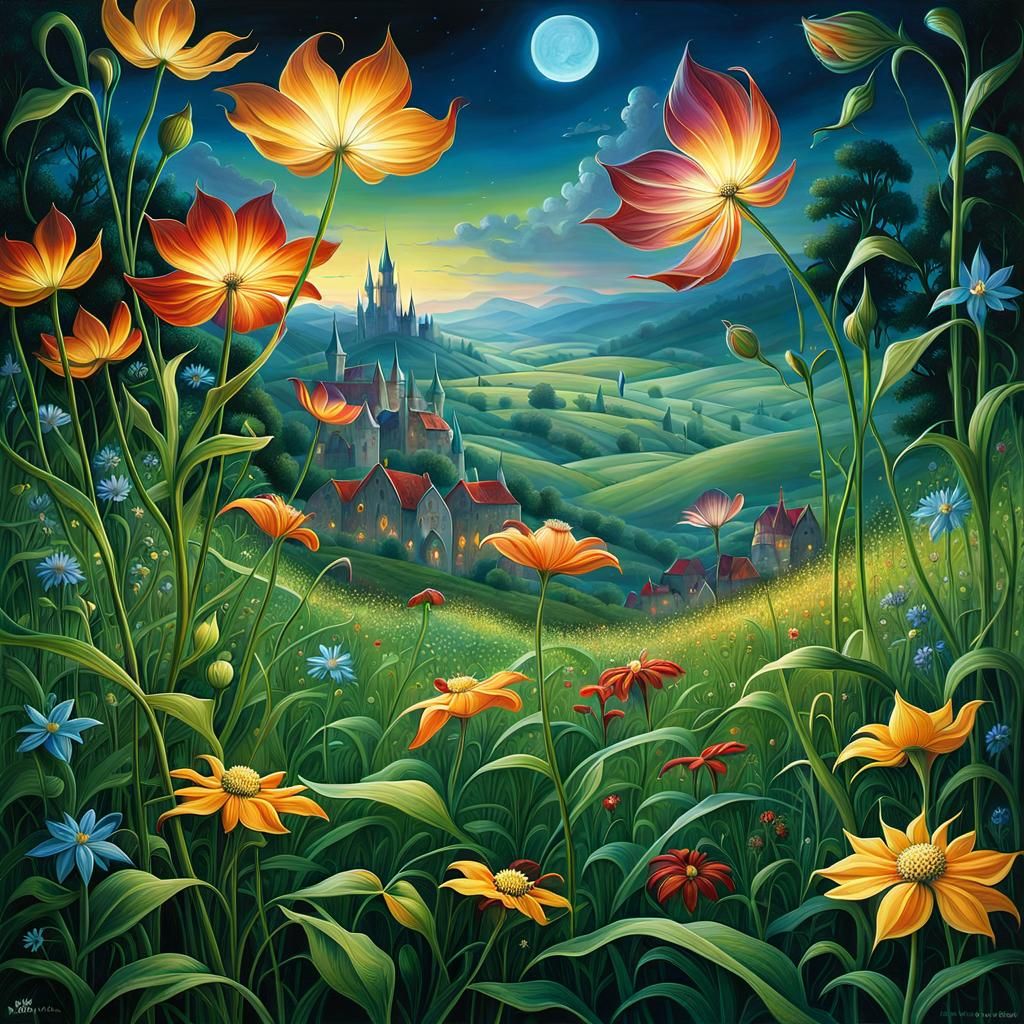 Mysterious Poisonous Flowers in Ethereal Meadow