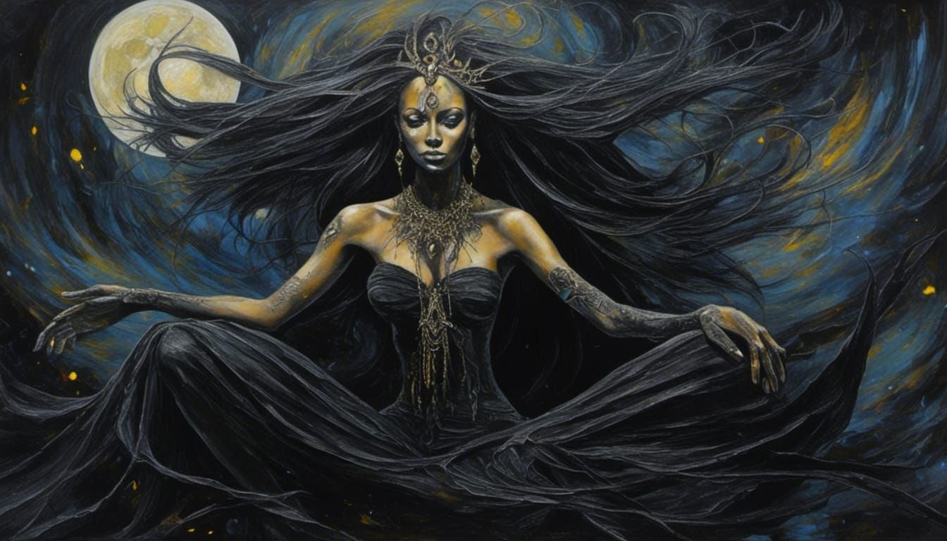 Eerie Black Magic Woman in Dark Fantasy Style