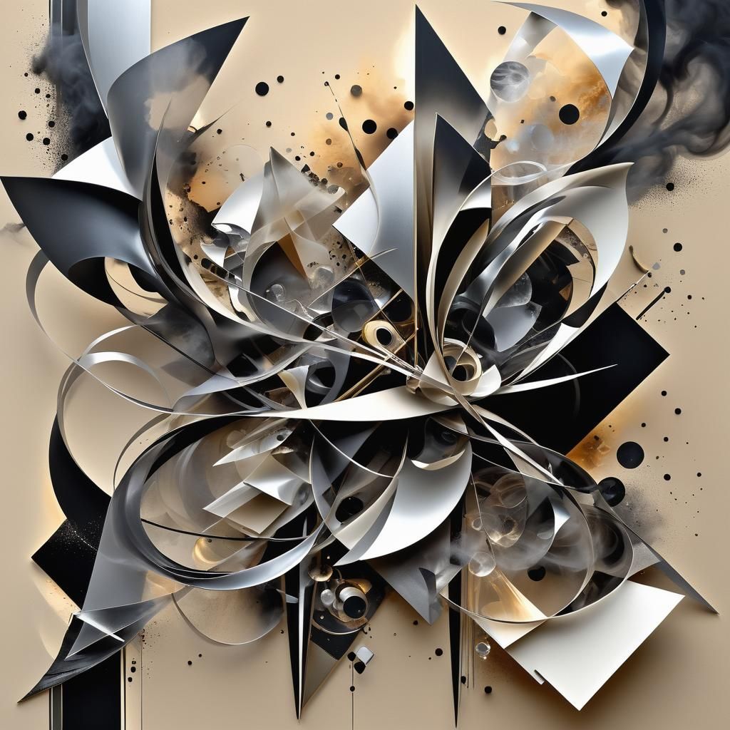 Abstract Cubist Collage of Smoke and Shadows