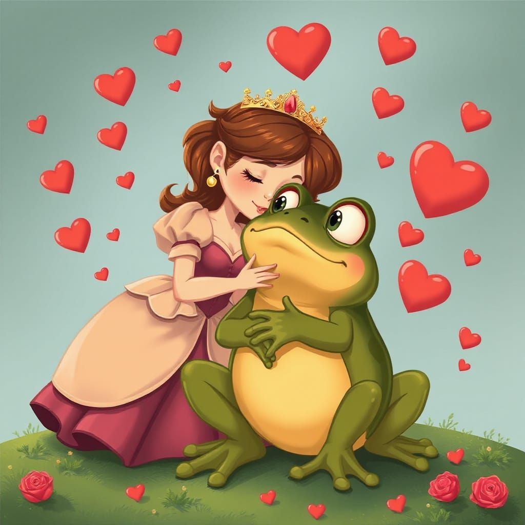 Affectionate Princess Cuddles Shocked Bullfrog