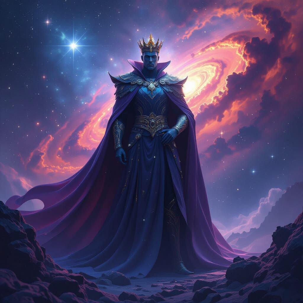 Regal King of Andromeda Galaxy in Cosmic Fantasy Art