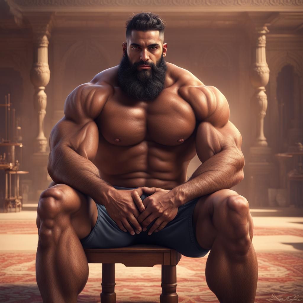 Muscled Man in College, Detailed Matte Painting