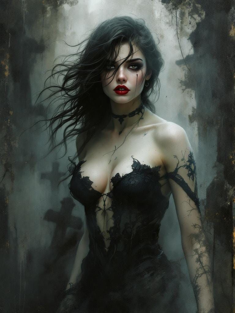 Huntress Emerging from Mist in Art Nouveau Style