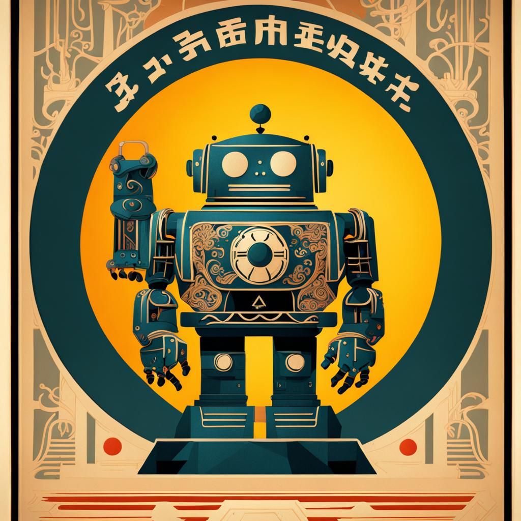 Vintage Robot in Japanese Art Nouveau Style