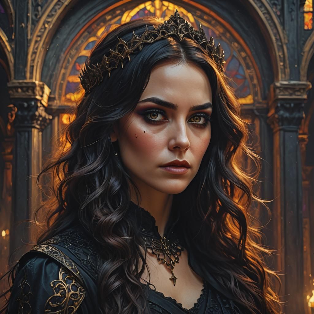 Gothic Woman Portrait in Vibrant Digital Painting Style