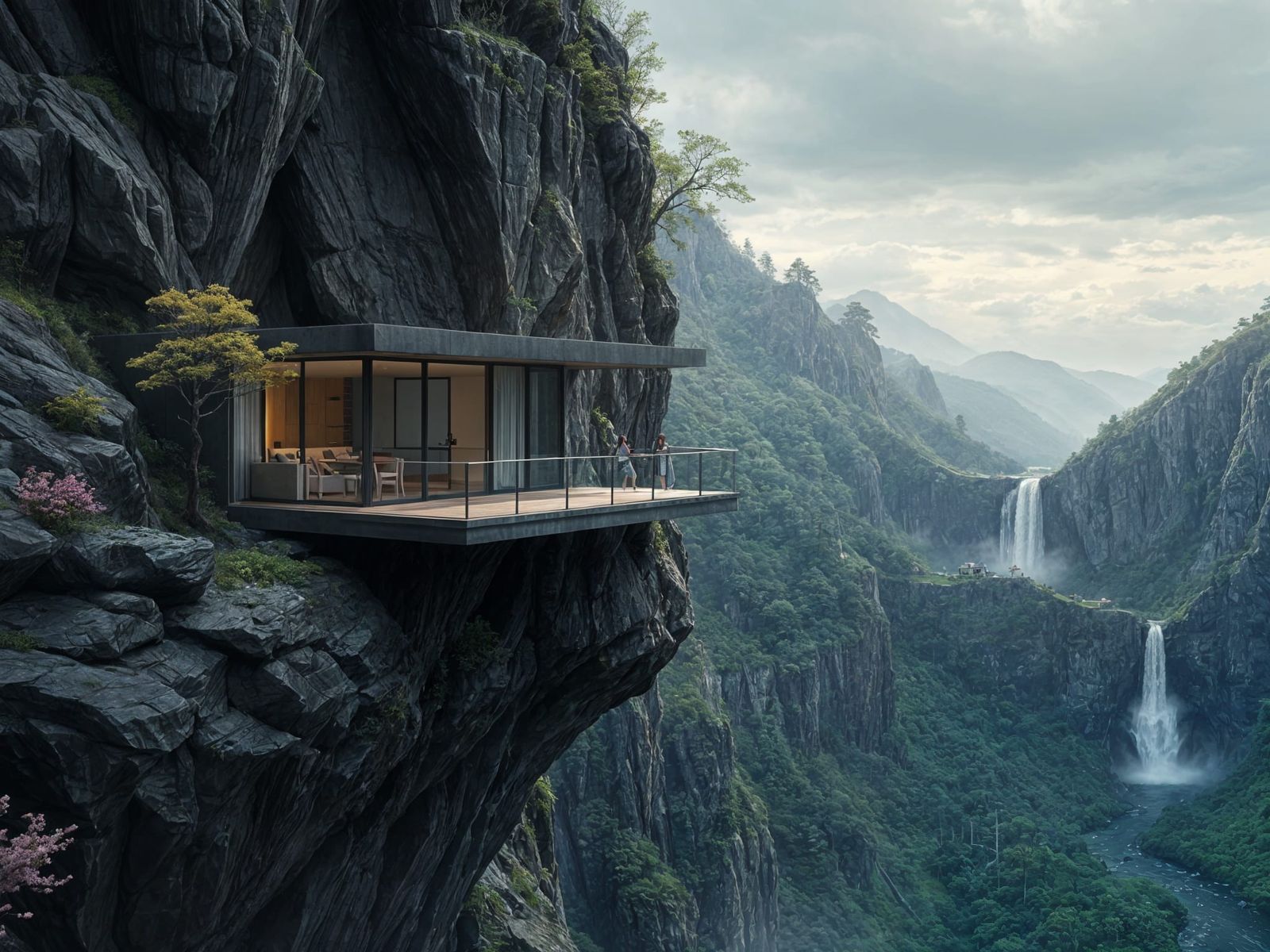 Surreal Cliffside Abode in Springtime Splendor