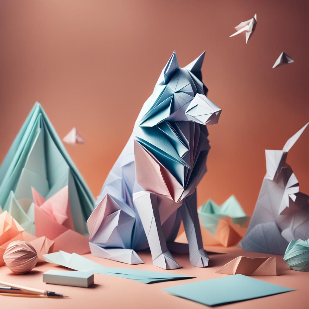 Origami Wolf Concept Art in Pastel Colors