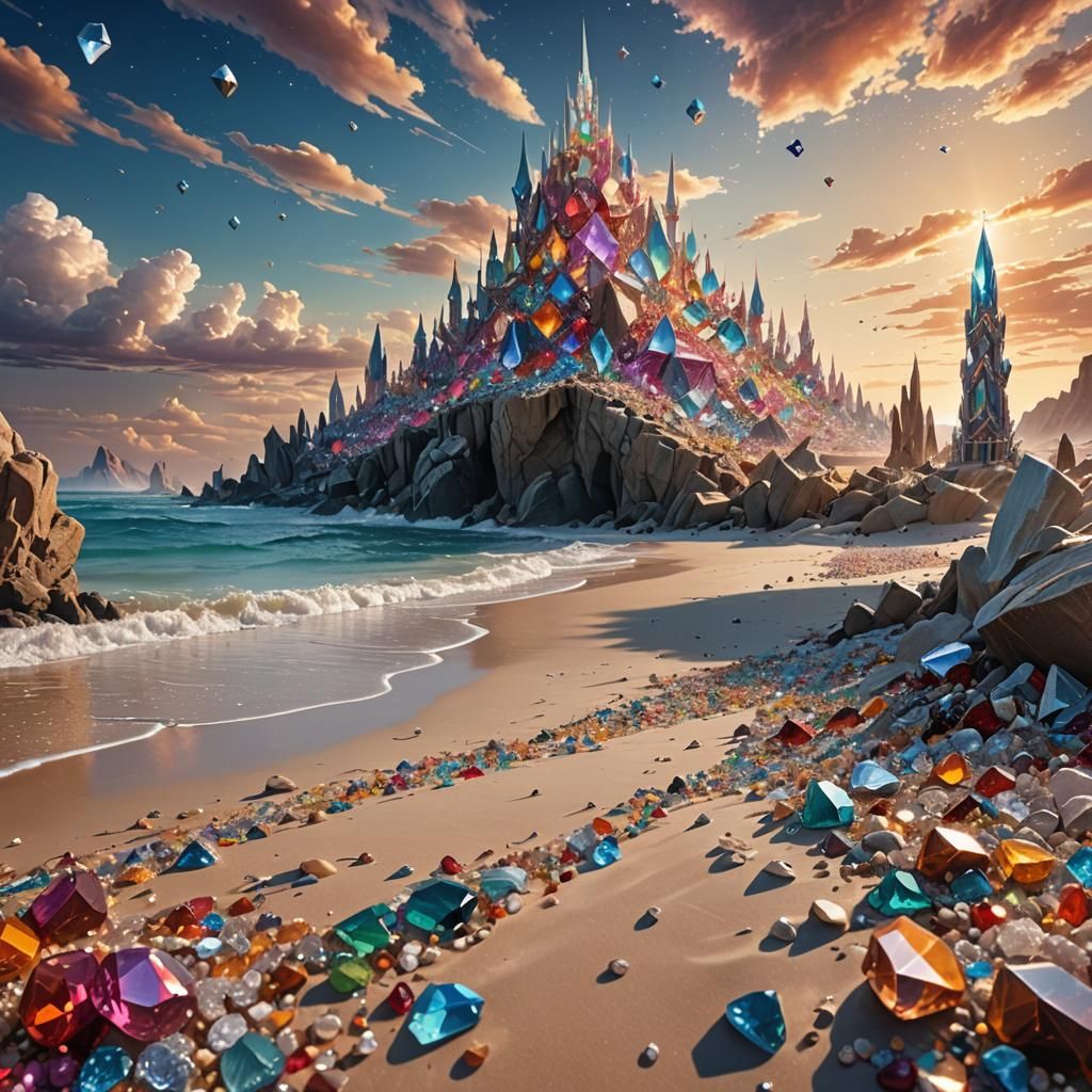 Gemstone Beach with Diamond Sky in Digital Art