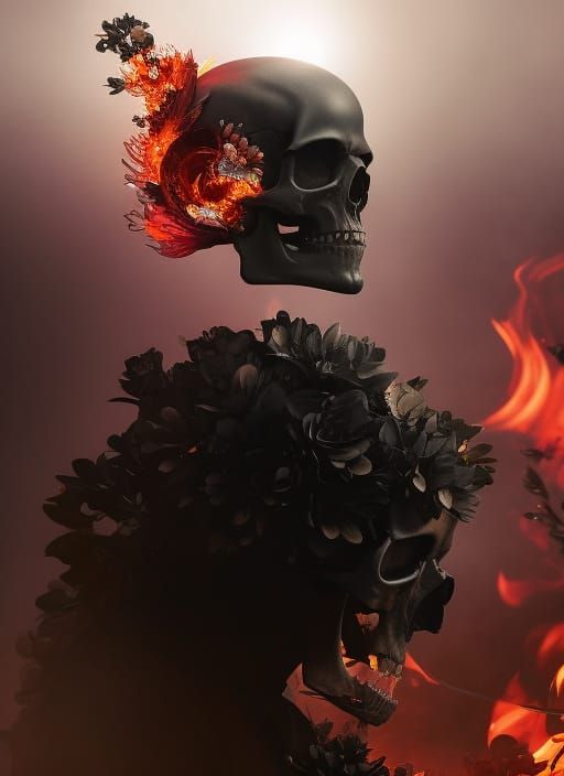 Skull Exploding with Flower Flames Digital Art