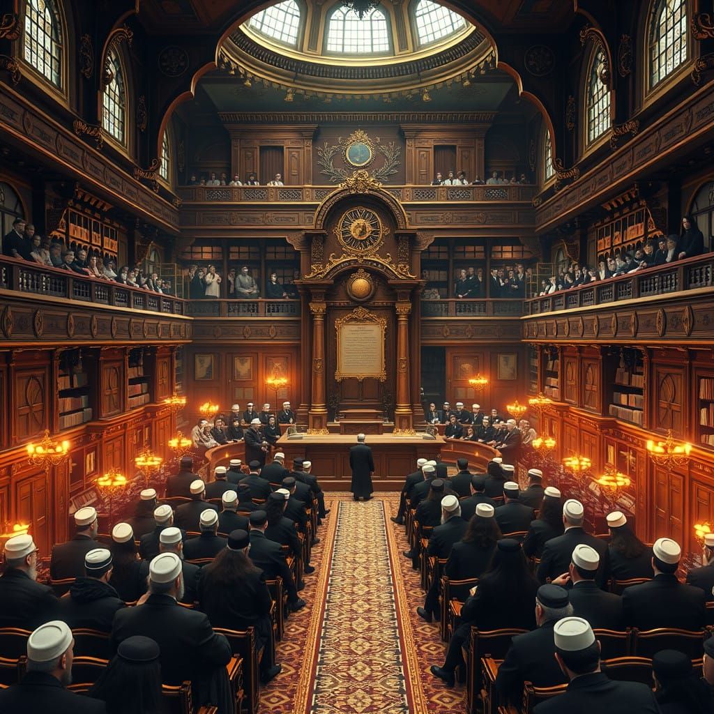 Traditional Haredi Synagogue in Vibrant, Atmospheric Detail