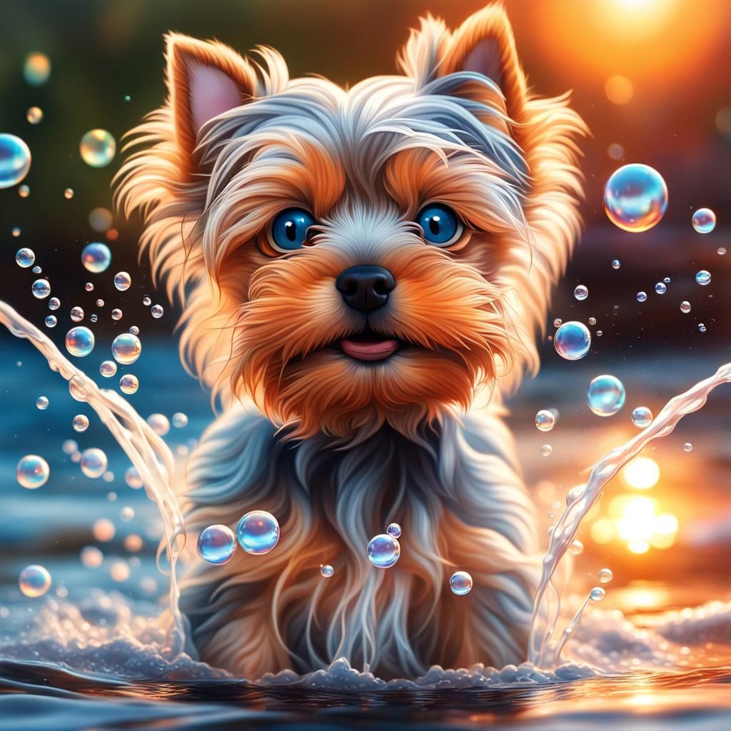 Yorkshire Terrier Puppy in Sunset Splash Art
