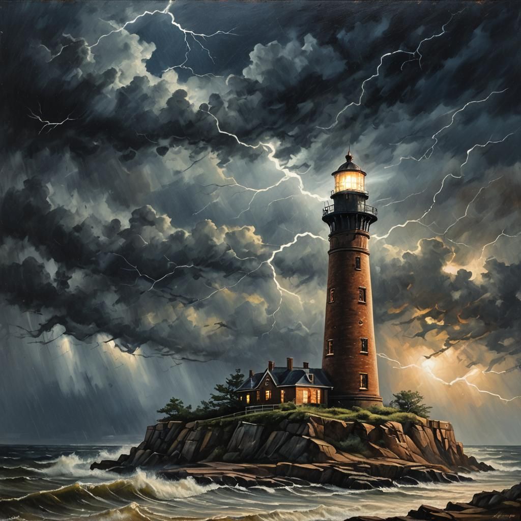 Stormy Lighthouse Art in Fauvist Style