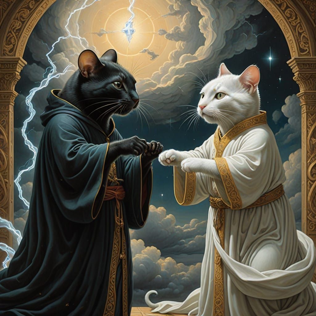 Majestic Mice and Cats Unite in Divine Gesture
