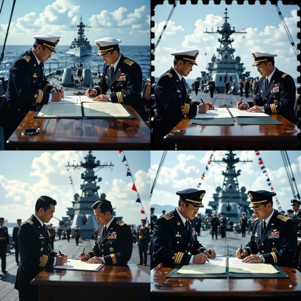 WWII Surrender Signing on USS Missouri, Vintage Photo Style