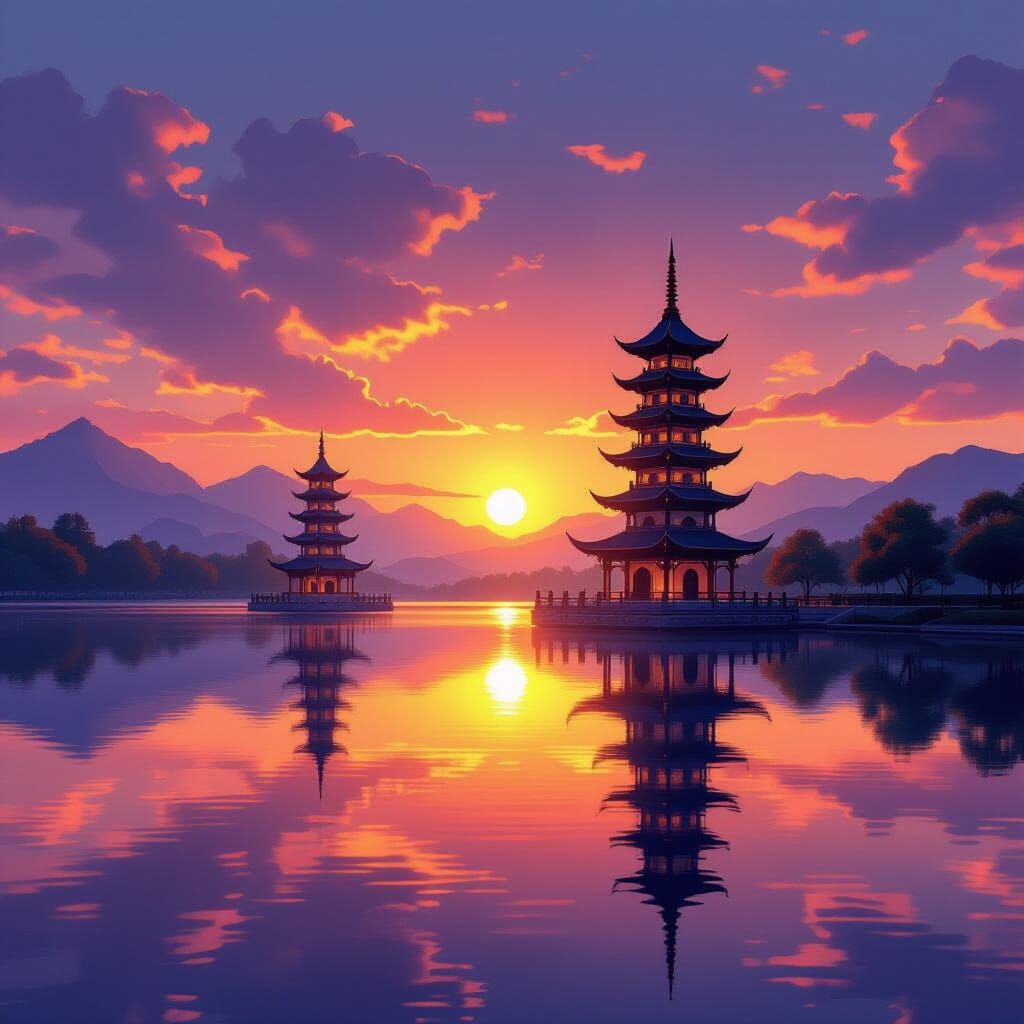 Riyue Shuangta Cultural Park at Sunset